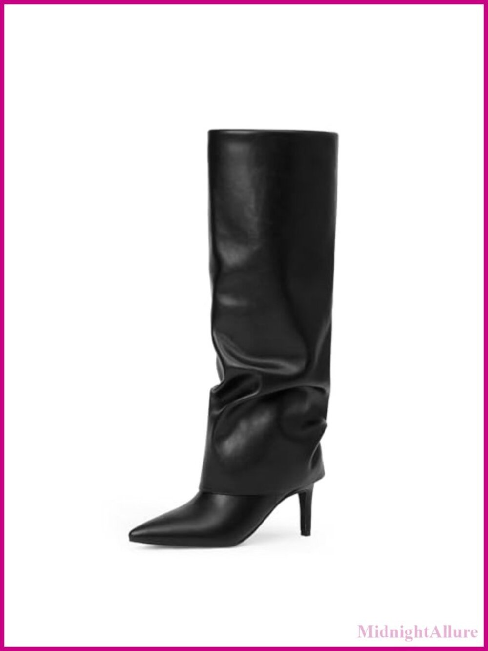 Fold Over Knee High Boots Stiletto Heel Wide Calf Slouchy Tall Women's